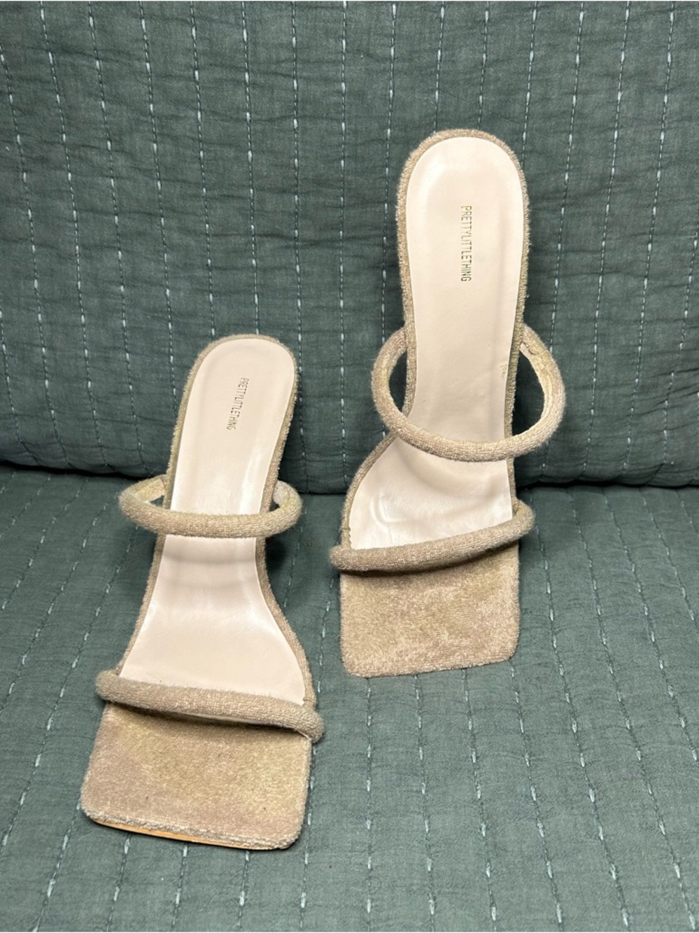 PrettyLittleThing Nude Strappy Heels Square Toe Slip On Sandals Bridesmaid Size6